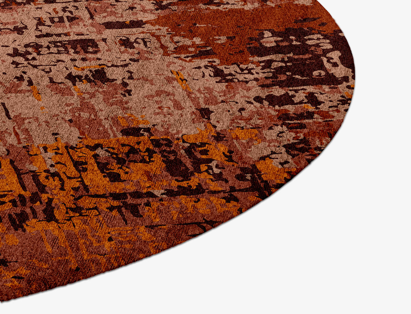Shades Of Rust Surface Art Round Hand Knotted Bamboo Silk Custom Rug by Rug Artisan
