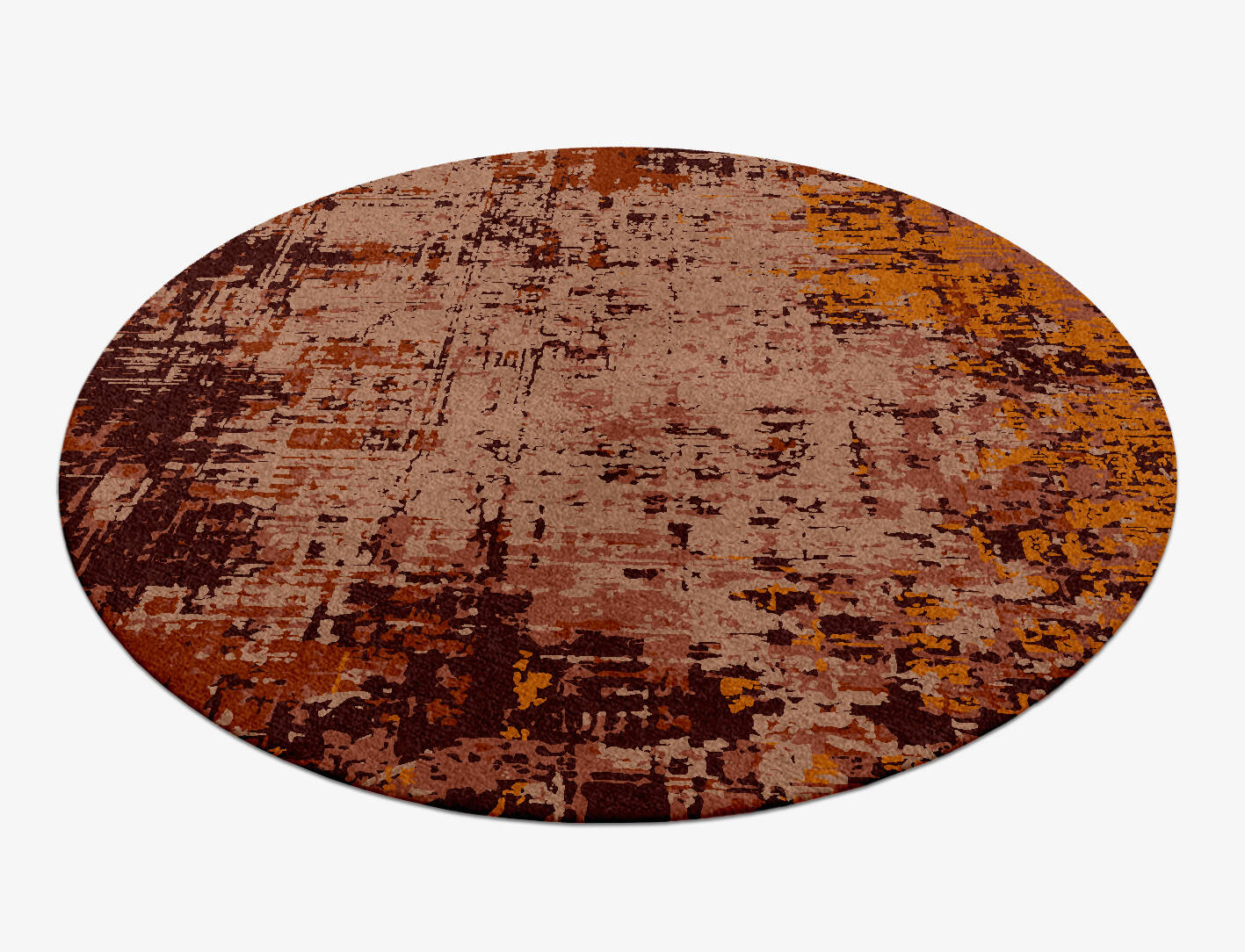 Shades Of Rust Surface Art Round Hand Knotted Tibetan Wool Custom Rug by Rug Artisan