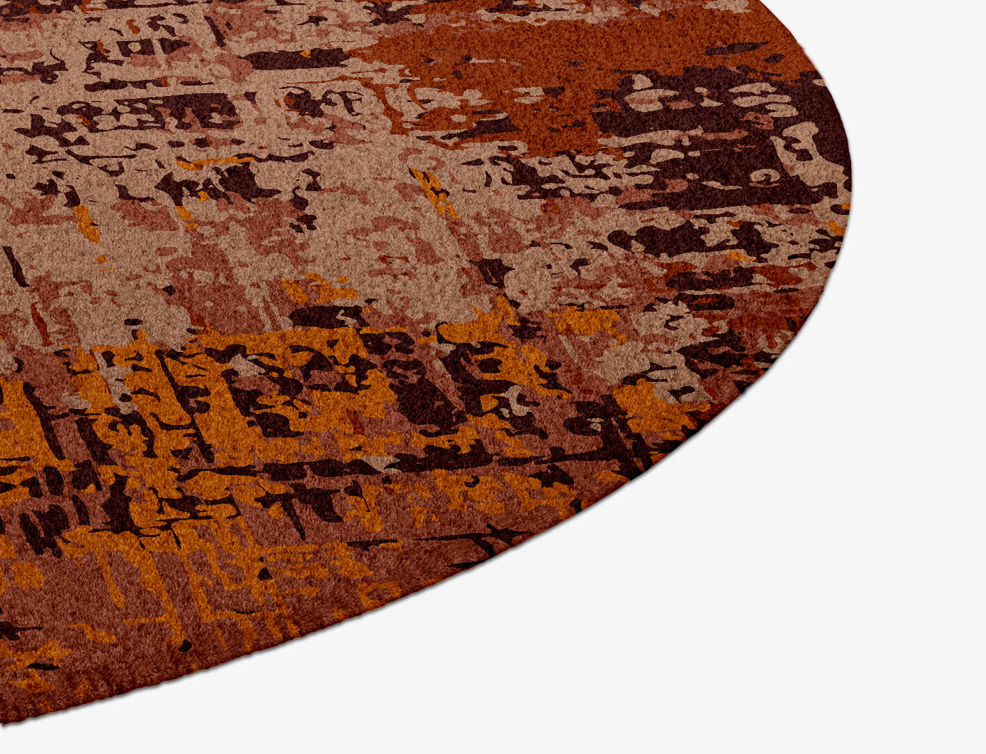 Shades Of Rust Surface Art Round Hand Knotted Tibetan Wool Custom Rug by Rug Artisan