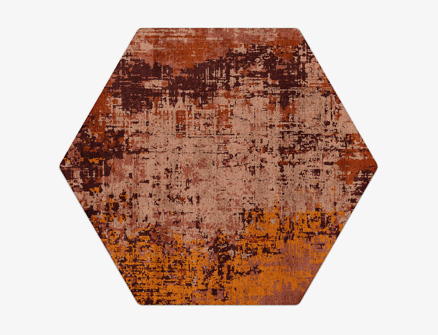 Shades Of Rust Surface Art Hexagon Hand Tufted Bamboo Silk Custom Rug by Rug Artisan