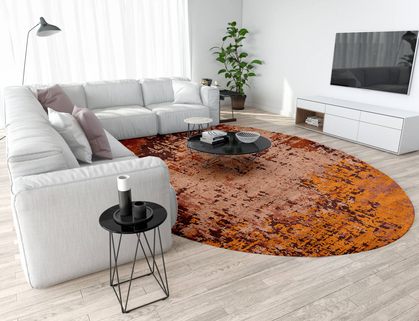 Shades Of Rust Surface Art Oval Hand Tufted Bamboo Silk Custom Rug by Rug Artisan