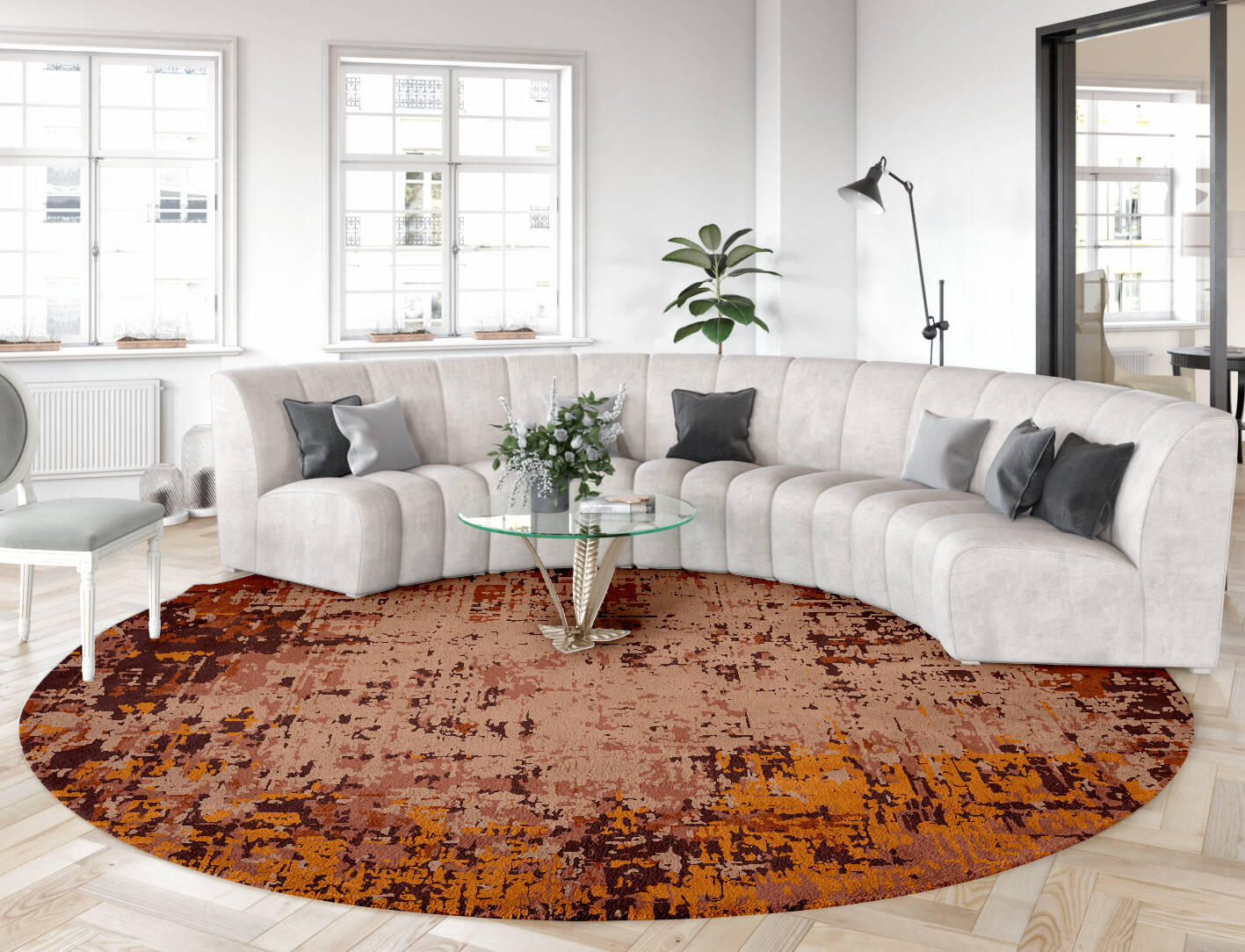 Shades Of Rust Surface Art Round Hand Tufted Pure Wool Custom Rug by Rug Artisan