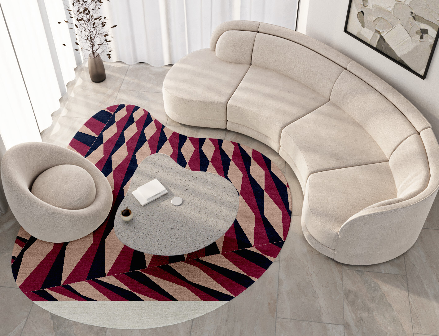 Shallot Geometric Splash Hand Knotted Tibetan Wool Custom Rug by Rug Artisan
