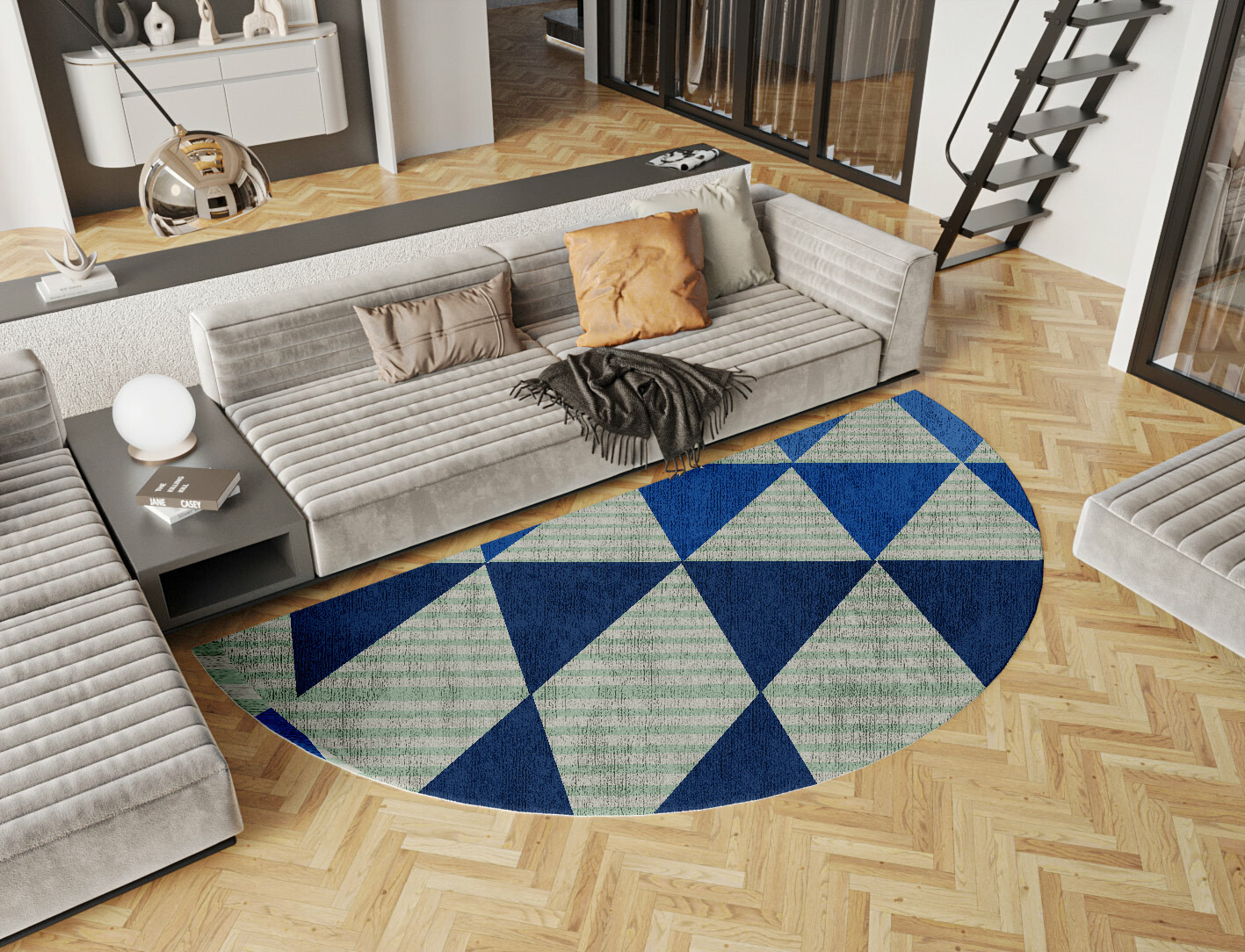 Sierra Geometric Halfmoon Hand Tufted Bamboo Silk Custom Rug by Rug Artisan