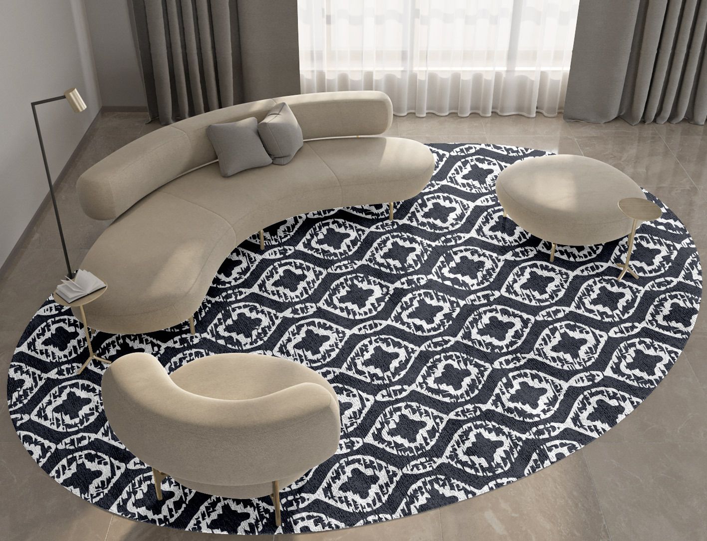 Silver Scale Monochrome Oval Hand Tufted Bamboo Silk Custom Rug by Rug Artisan