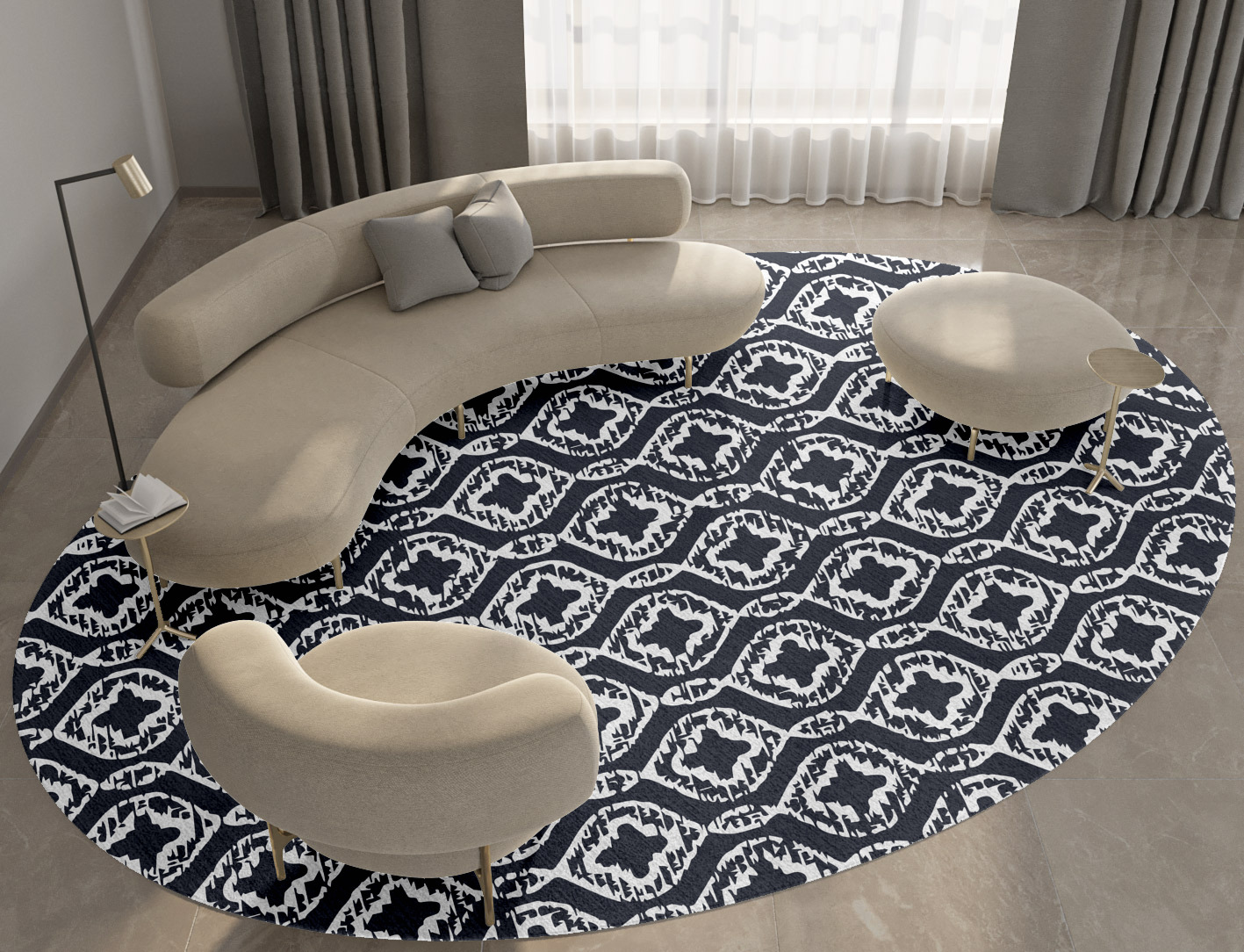 Silver Scale Monochrome Oval Hand Tufted Pure Wool Custom Rug by Rug Artisan