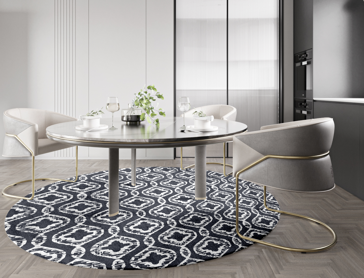 Silver Scale Monochrome Round Hand Tufted Bamboo Silk Custom Rug by Rug Artisan