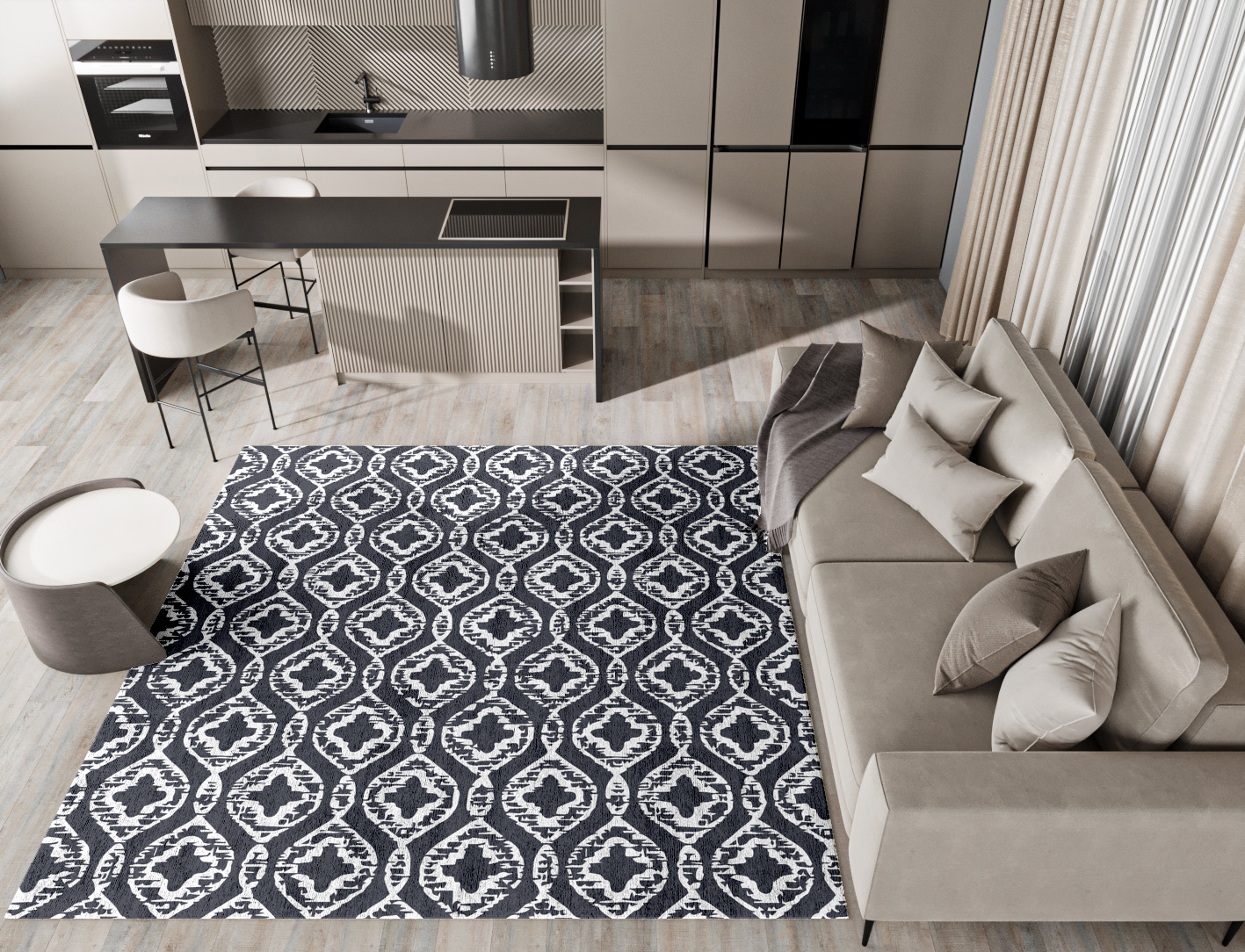 Silver Scale Monochrome Square Hand Tufted Bamboo Silk Custom Rug by Rug Artisan