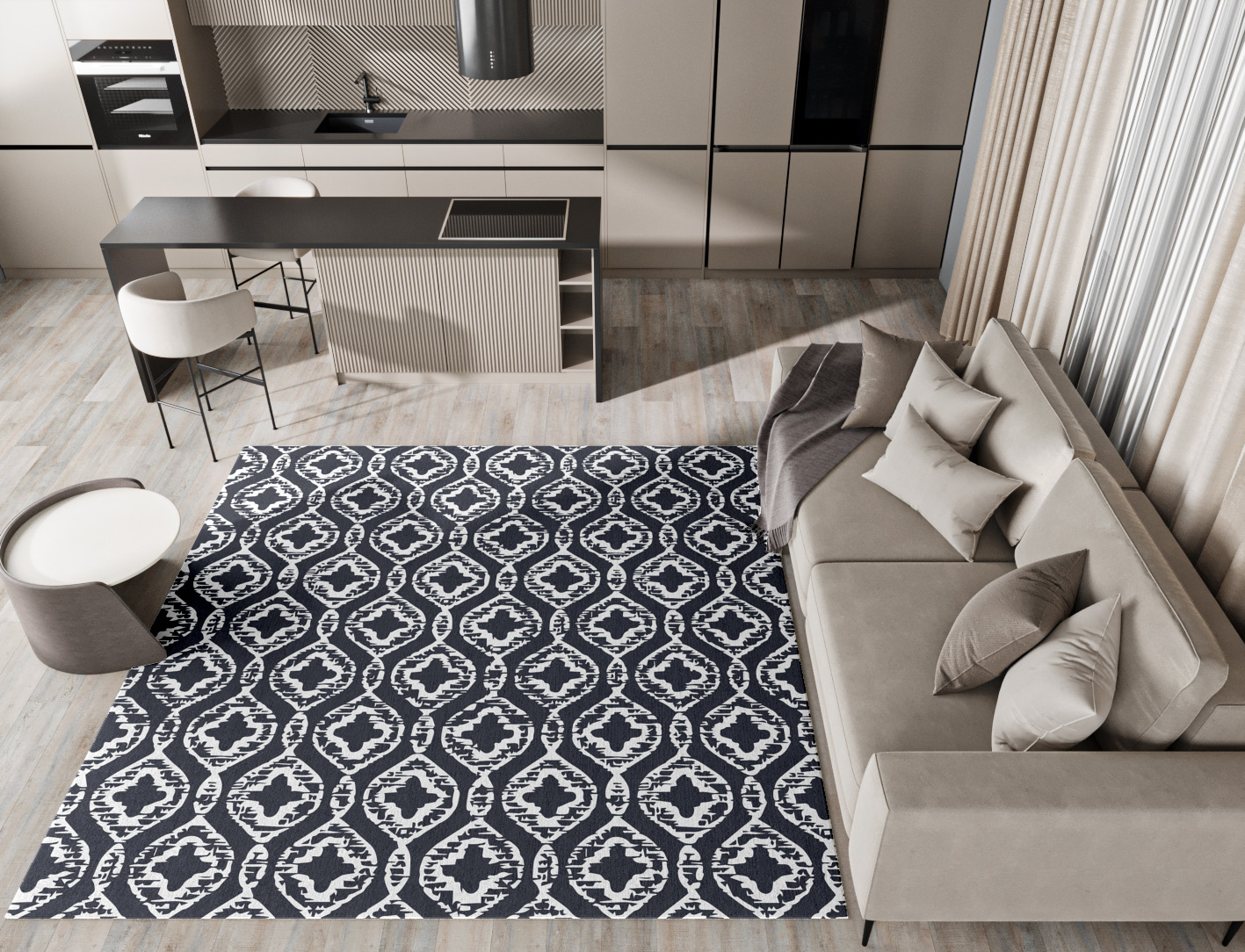 Silver Scale Monochrome Square Hand Tufted Pure Wool Custom Rug by Rug Artisan