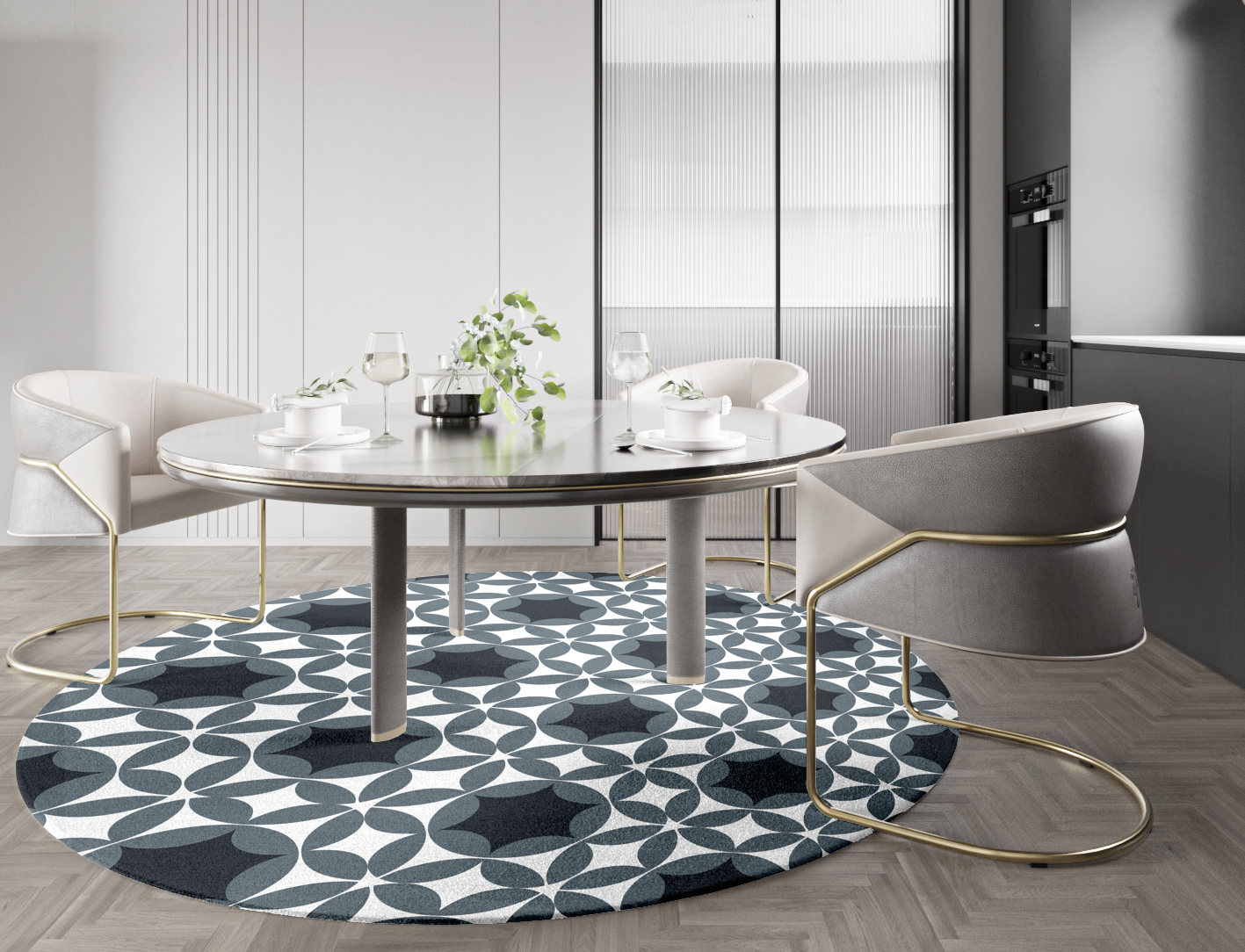 Silver Star Monochrome Round Hand Knotted Tibetan Wool Custom Rug by Rug Artisan