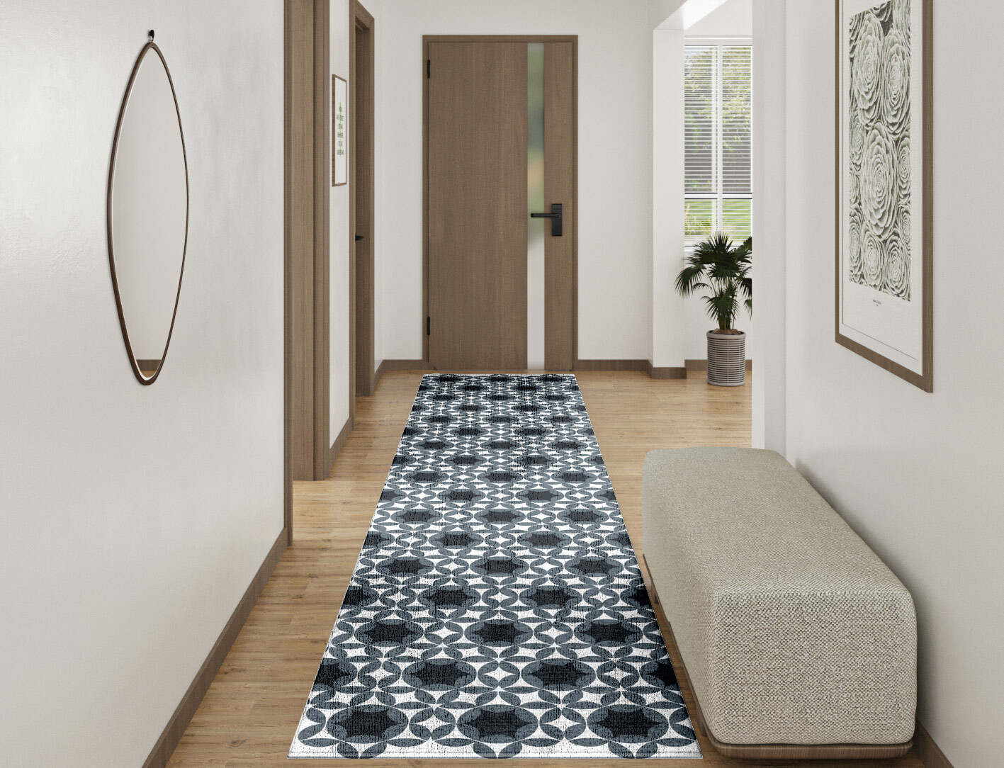 Silver Star Monochrome Runner Hand Knotted Bamboo Silk Custom Rug by Rug Artisan