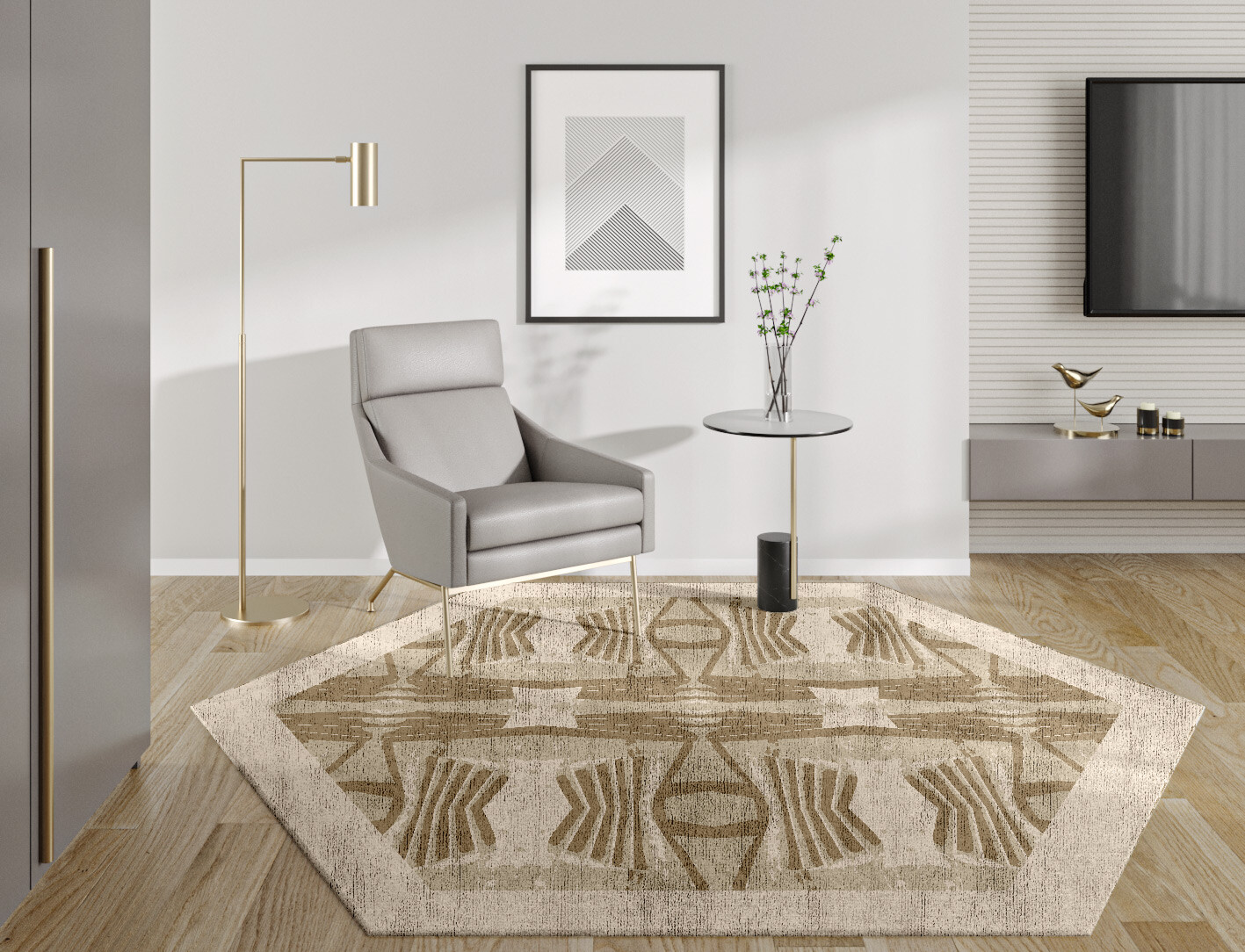 Simplicity Origami Hexagon Hand Knotted Bamboo Silk Custom Rug by Rug Artisan