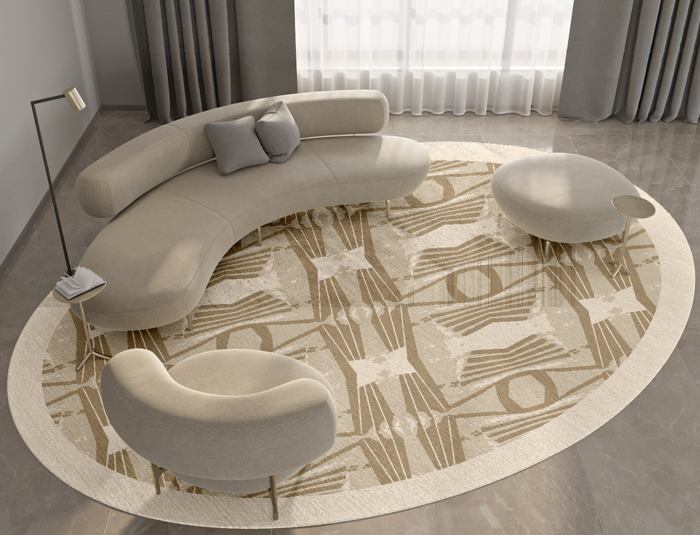 Simplicity Origami Oval Hand Knotted Bamboo Silk Custom Rug by Rug Artisan