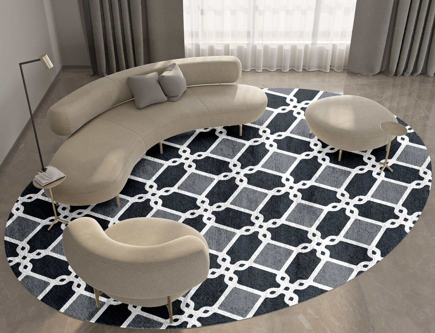 Slate Monochrome Oval Hand Knotted Bamboo Silk Custom Rug by Rug Artisan