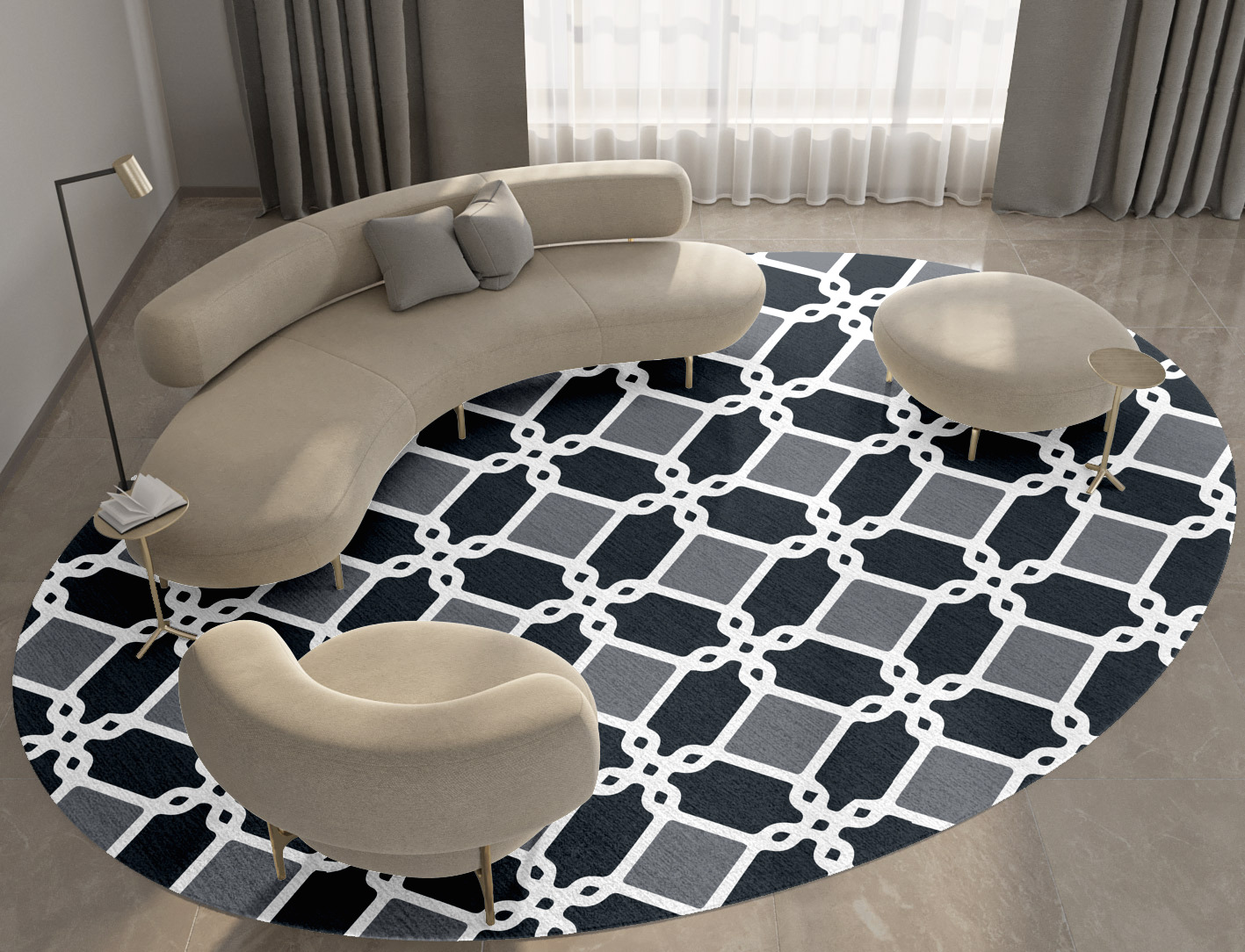 Slate Monochrome Oval Hand Knotted Tibetan Wool Custom Rug by Rug Artisan
