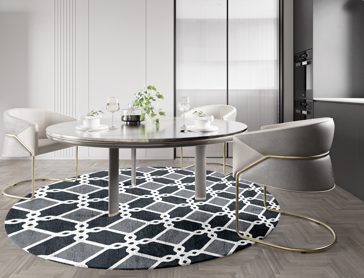 Slate Monochrome Round Hand Knotted Bamboo Silk Custom Rug by Rug Artisan