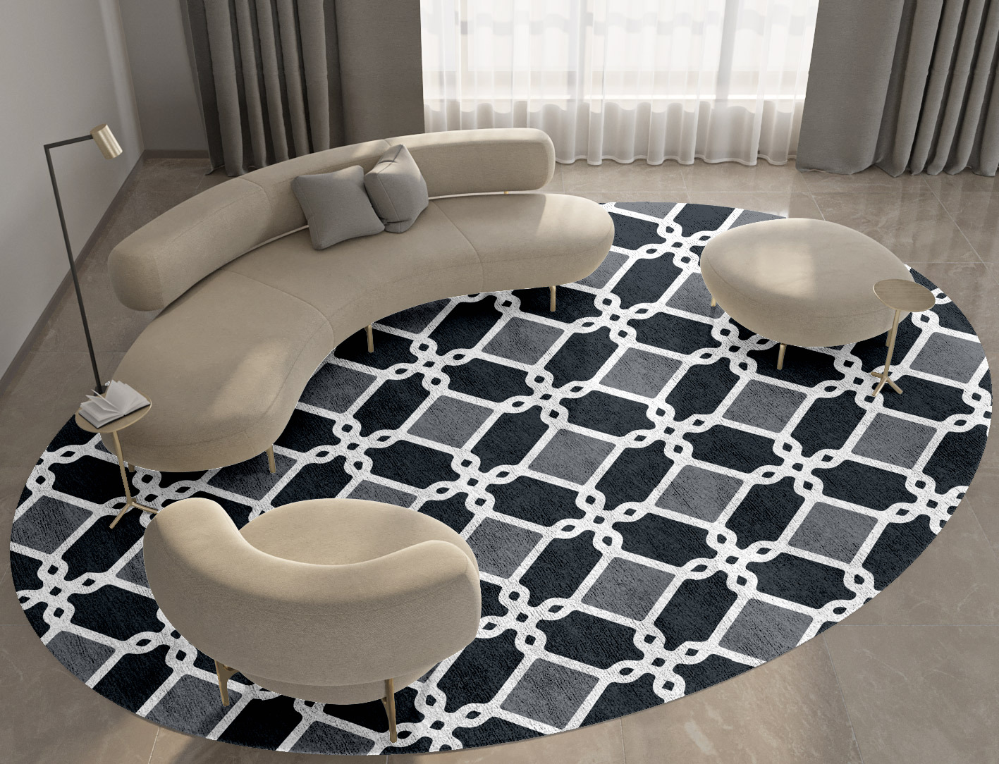Slate Monochrome Oval Hand Tufted Bamboo Silk Custom Rug by Rug Artisan
