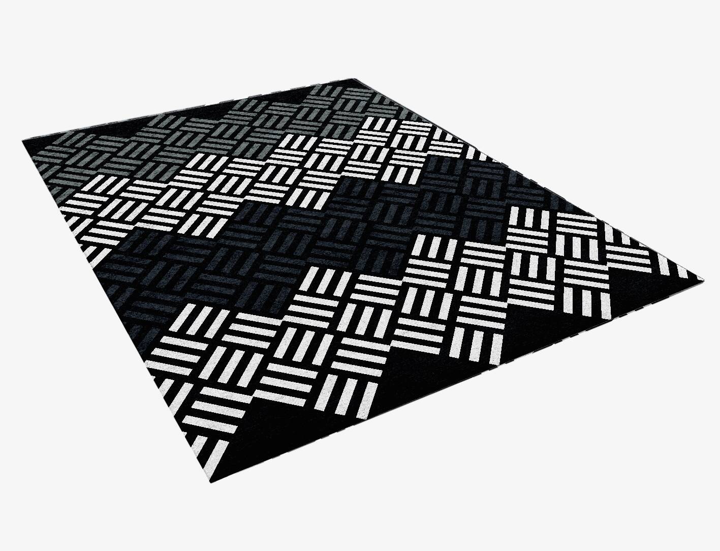 Slate Chequer Monochrome Rectangle Hand Knotted Bamboo Silk Custom Rug by Rug Artisan