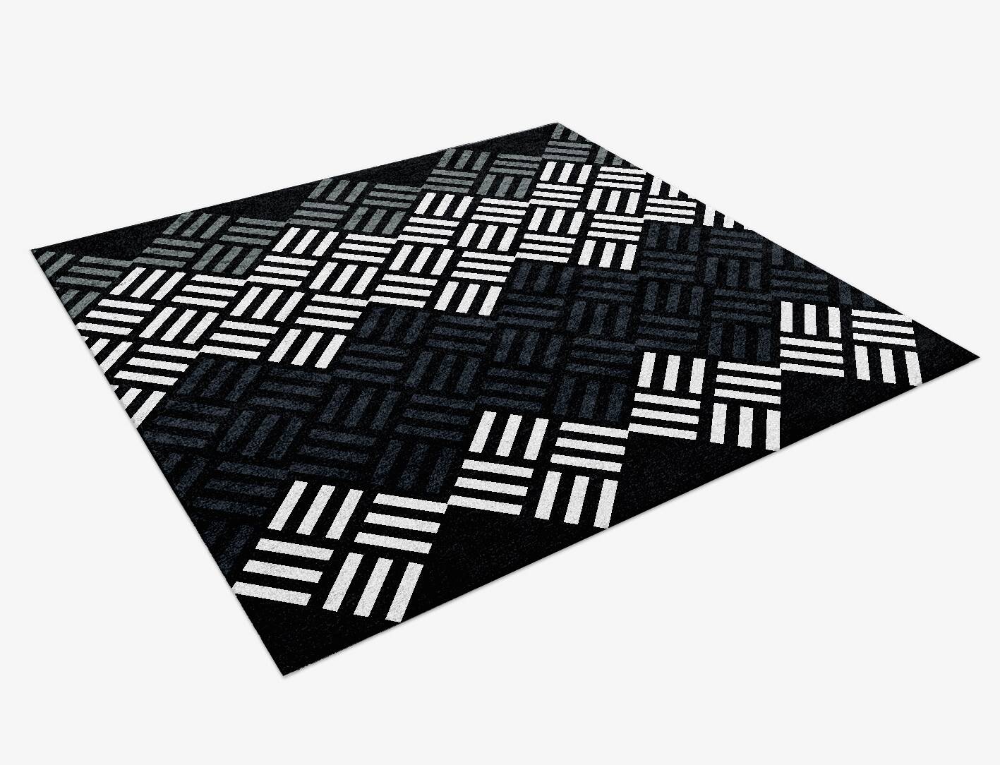 Slate Chequer Monochrome Square Hand Knotted Bamboo Silk Custom Rug by Rug Artisan