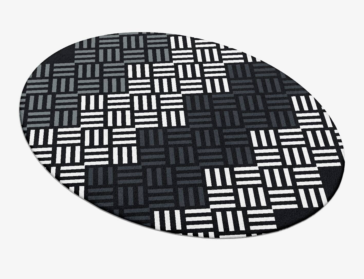 Slate Chequer Monochrome Oval Hand Tufted Pure Wool Custom Rug by Rug Artisan