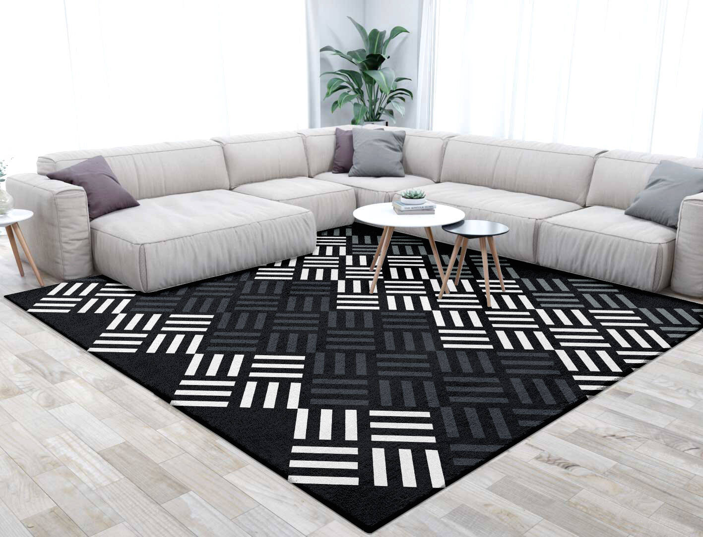 Slate Chequer Monochrome Square Hand Tufted Pure Wool Custom Rug by Rug Artisan