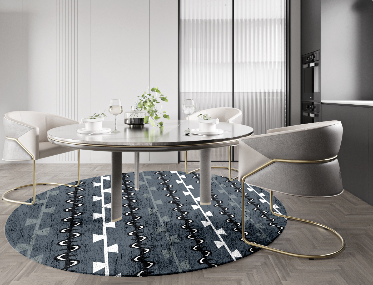 Slate Rosary Monochrome Round Hand Knotted Bamboo Silk Custom Rug by Rug Artisan