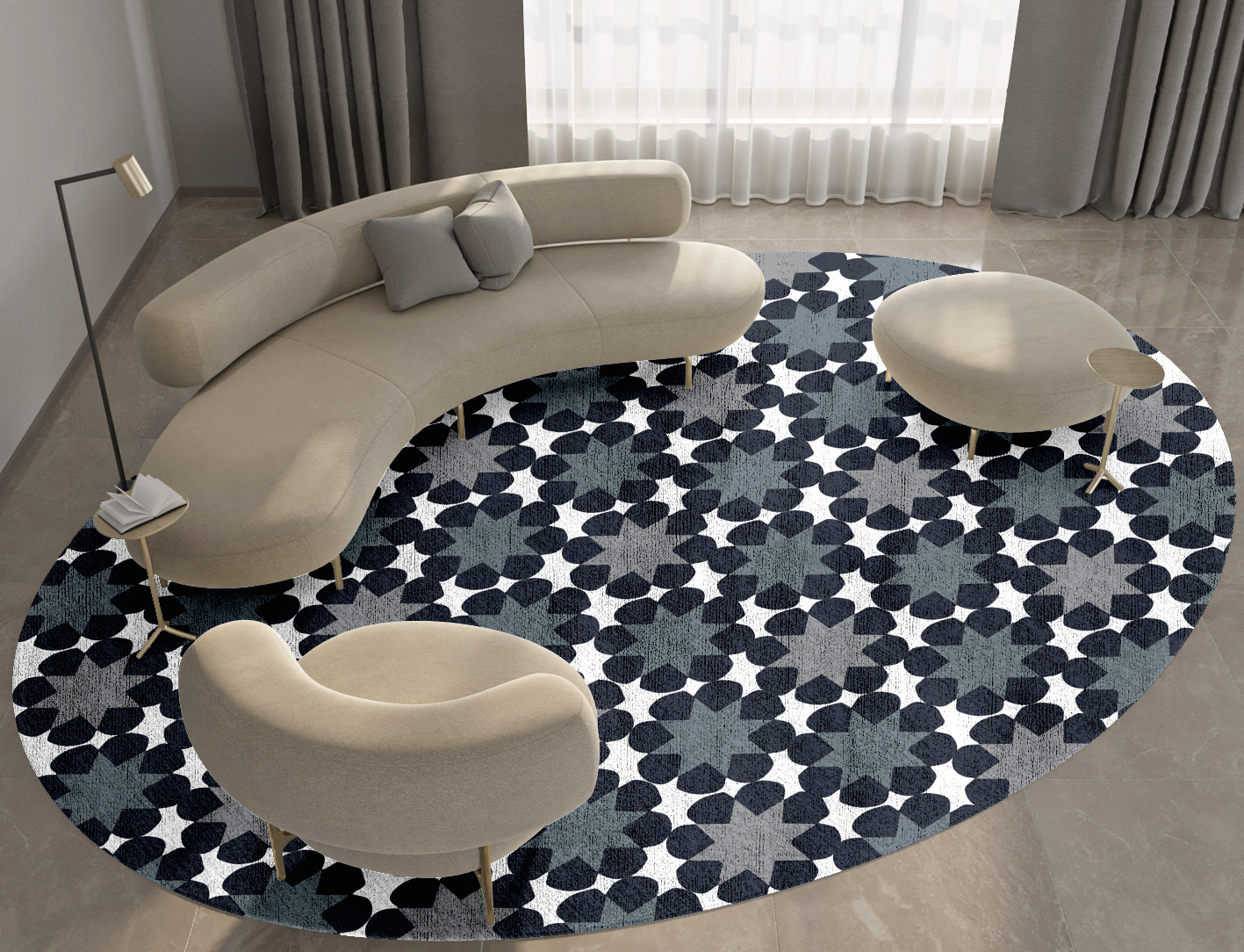 Smoke Screen Monochrome Oval Hand Knotted Bamboo Silk Custom Rug by Rug Artisan