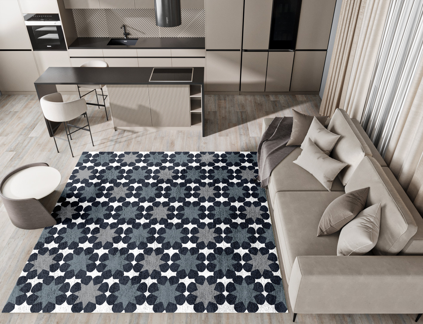 Smoke Screen Monochrome Square Hand Knotted Bamboo Silk Custom Rug by Rug Artisan