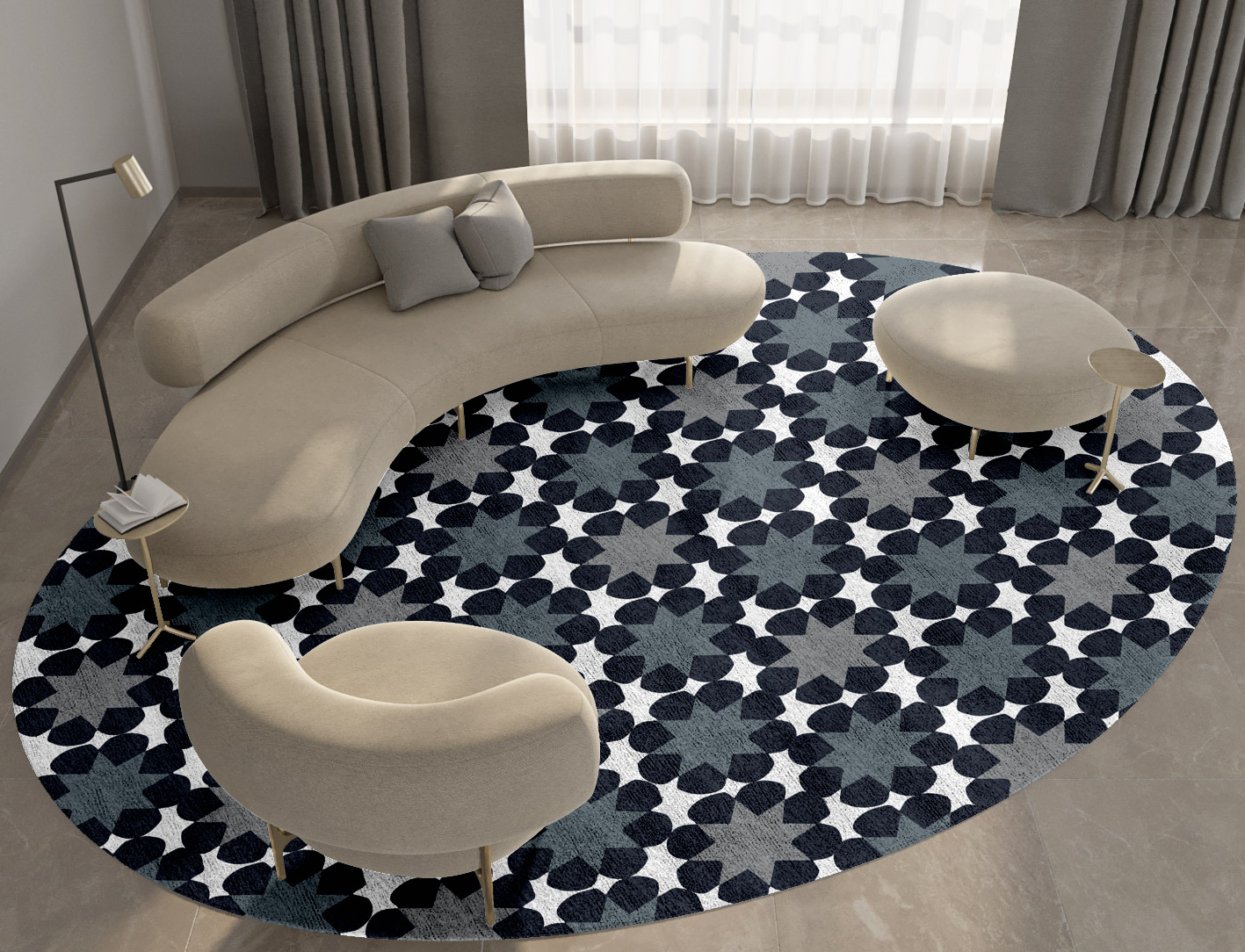 Smoke Screen Monochrome Oval Hand Tufted Bamboo Silk Custom Rug by Rug Artisan