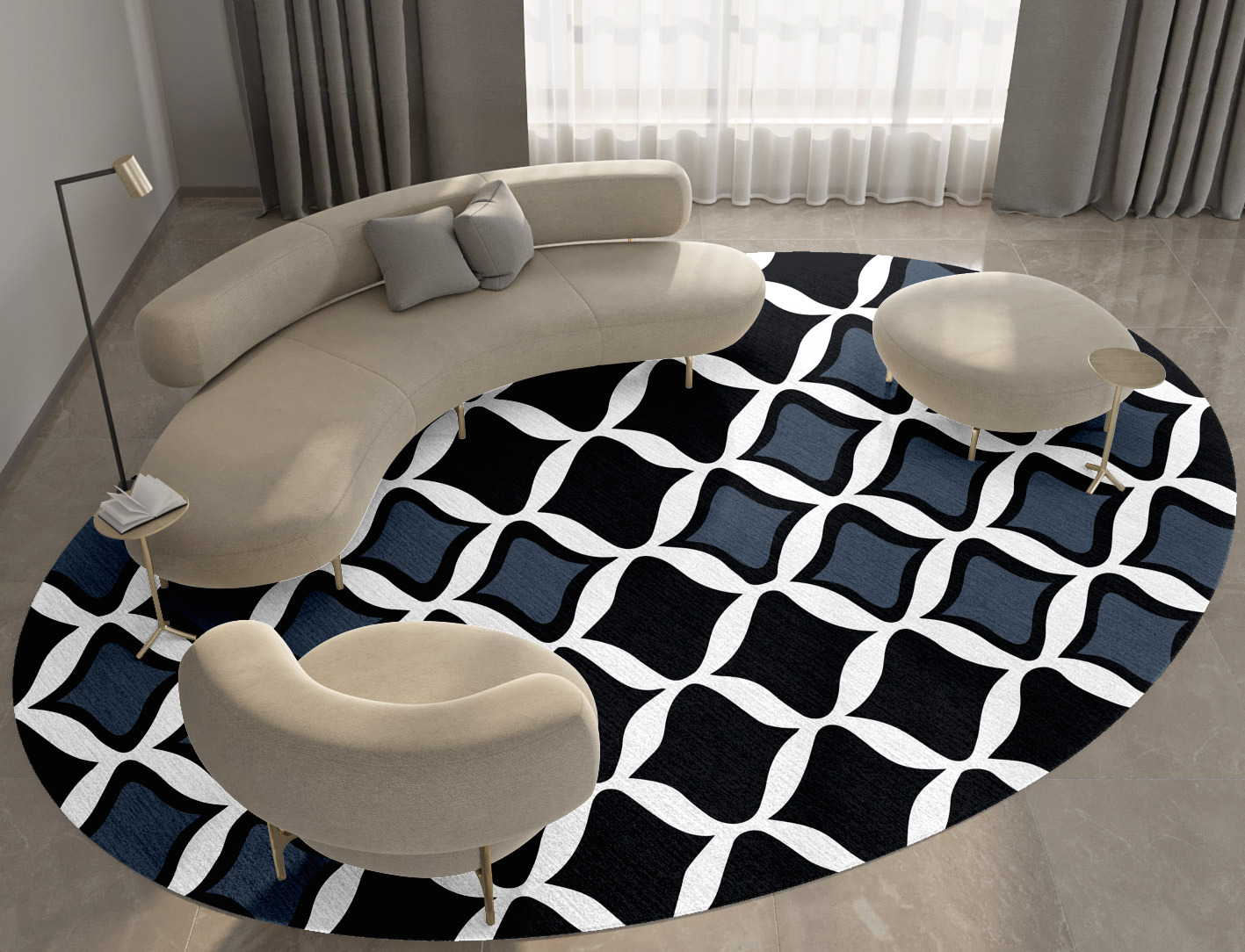 Smokey Hive Monochrome Oval Hand Knotted Tibetan Wool Custom Rug by Rug Artisan