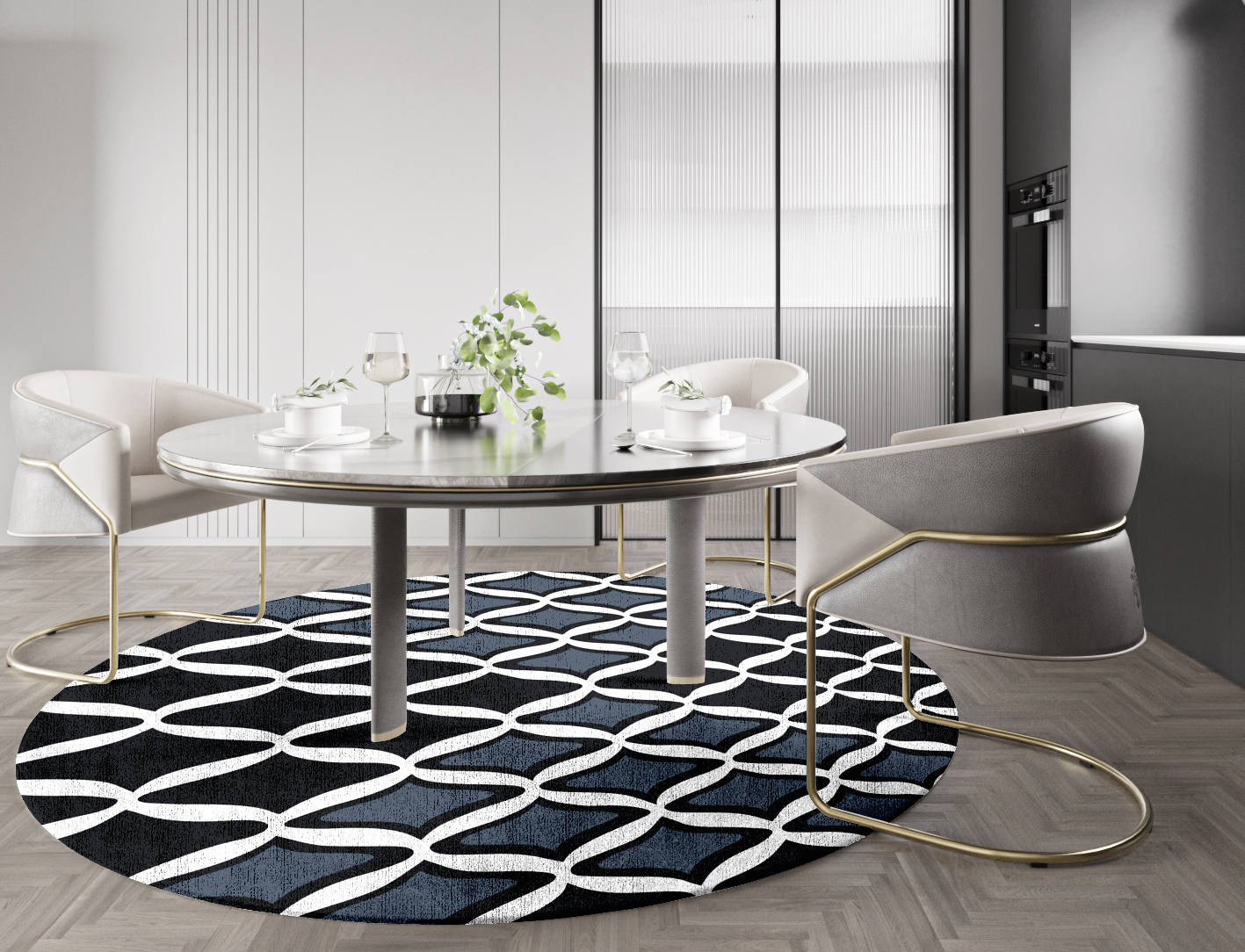 Smokey Hive Monochrome Round Hand Knotted Bamboo Silk Custom Rug by Rug Artisan