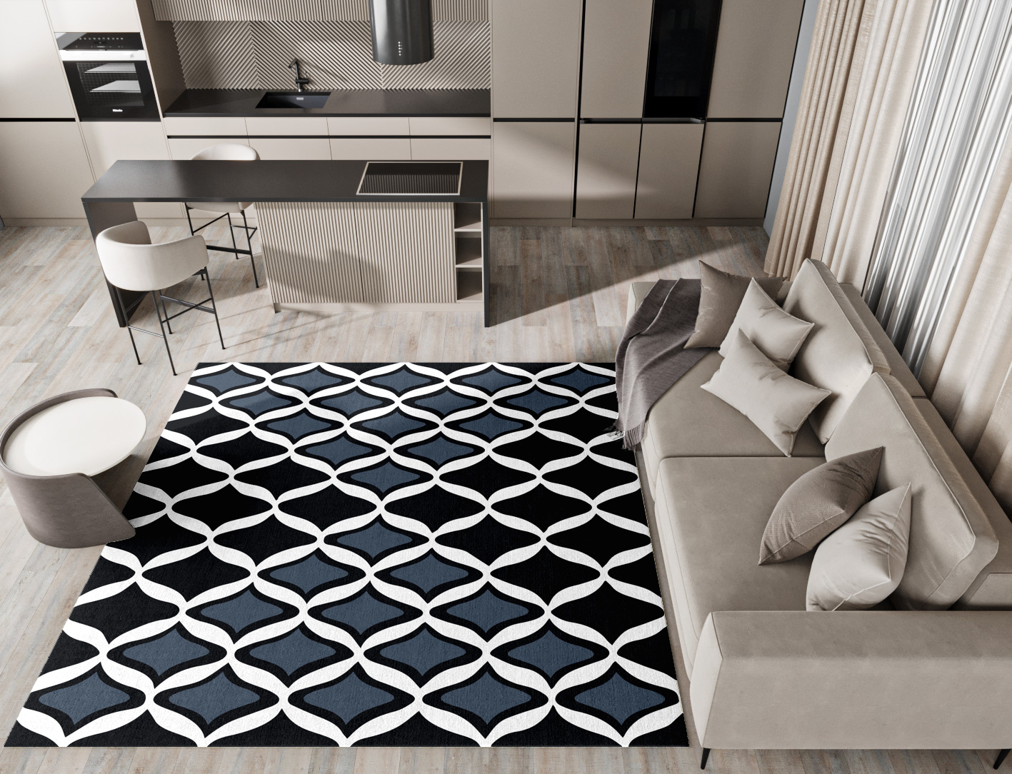 Smokey Hive Monochrome Square Hand Knotted Tibetan Wool Custom Rug by Rug Artisan