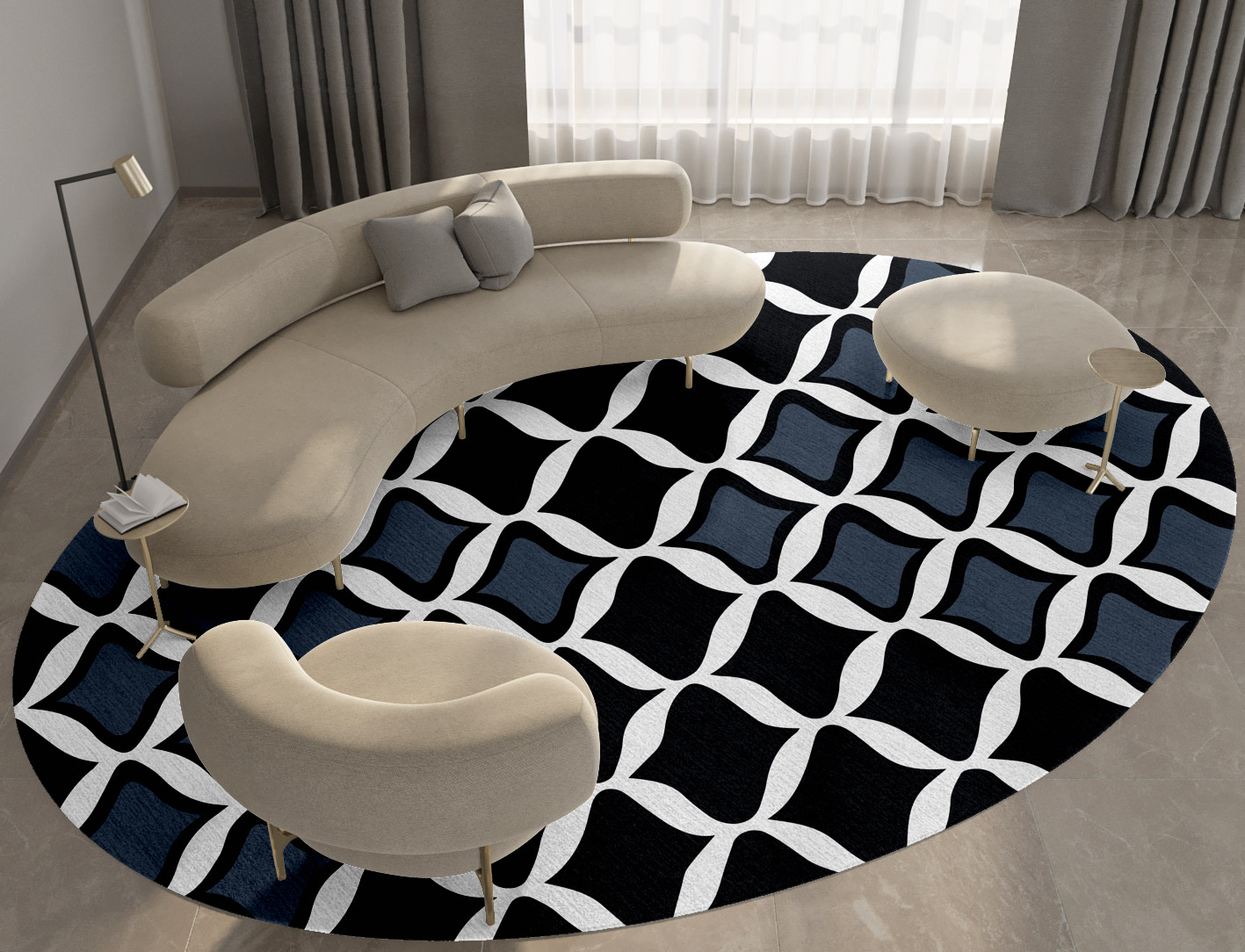 Smokey Hive Monochrome Oval Hand Tufted Pure Wool Custom Rug by Rug Artisan