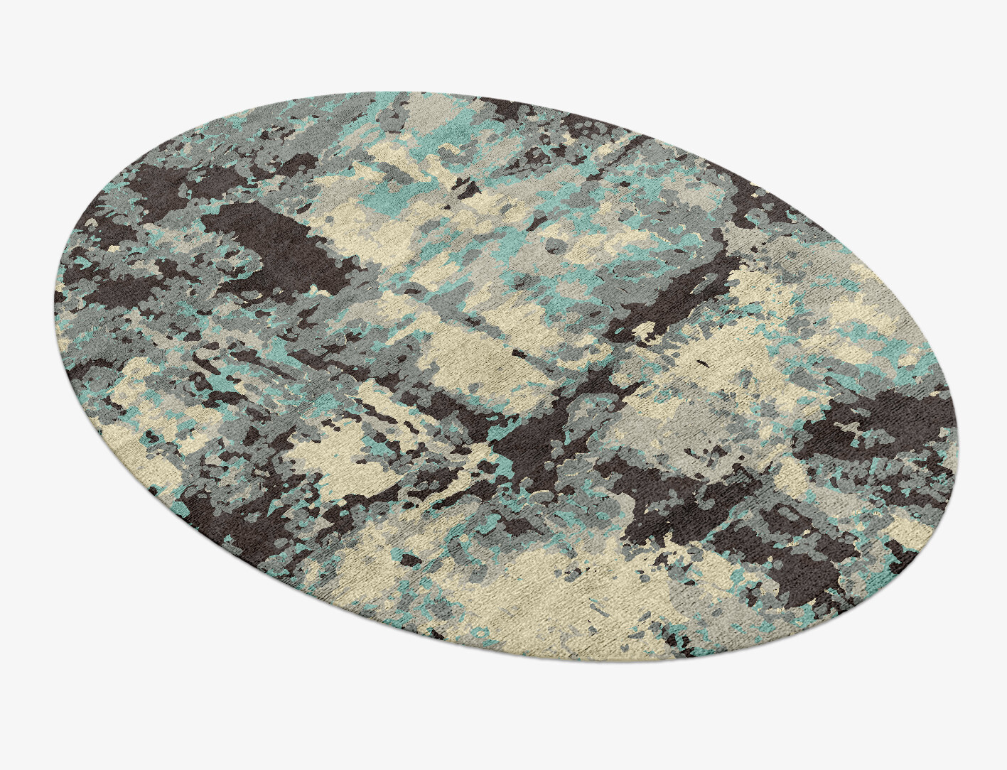 Smokey Reflections Surface Art Oval Hand Knotted Bamboo Silk Custom Rug by Rug Artisan