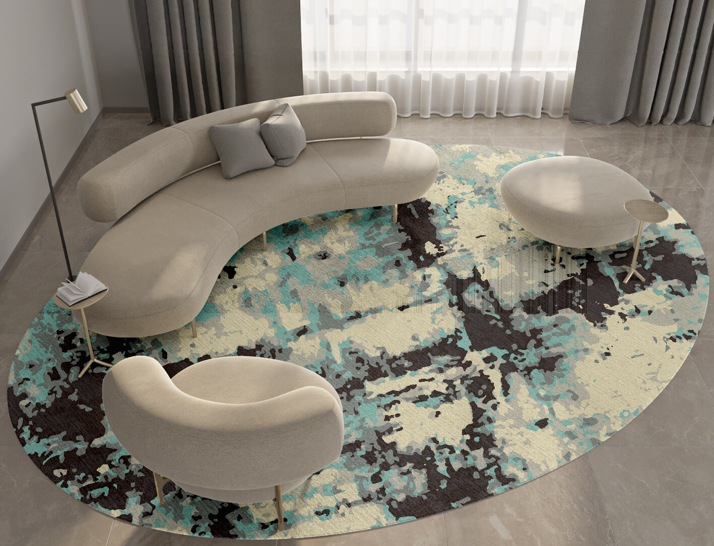Smokey Reflections Surface Art Oval Hand Knotted Bamboo Silk Custom Rug by Rug Artisan