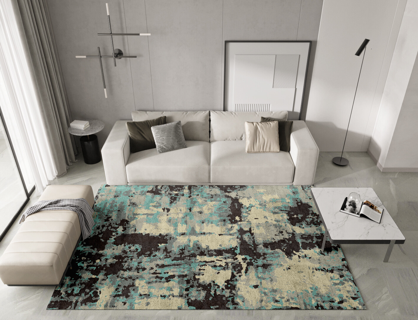 Smokey Reflections Surface Art Rectangle Hand Tufted Bamboo Silk Custom Rug by Rug Artisan