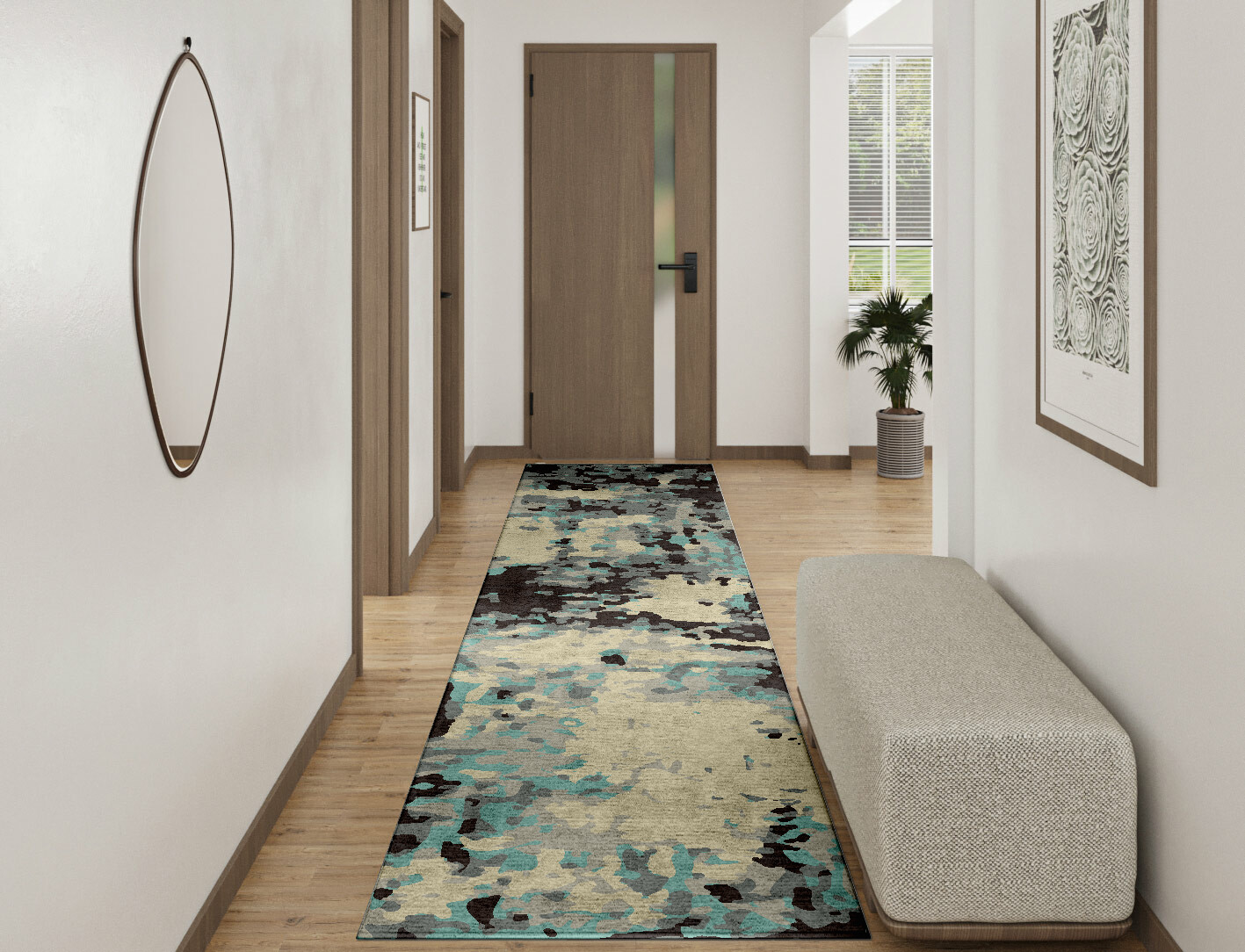 Smokey Reflections Surface Art Runner Hand Tufted Bamboo Silk Custom Rug by Rug Artisan