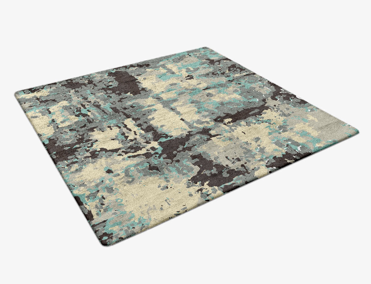 Smokey Reflections Surface Art Square Hand Tufted Bamboo Silk Custom Rug by Rug Artisan