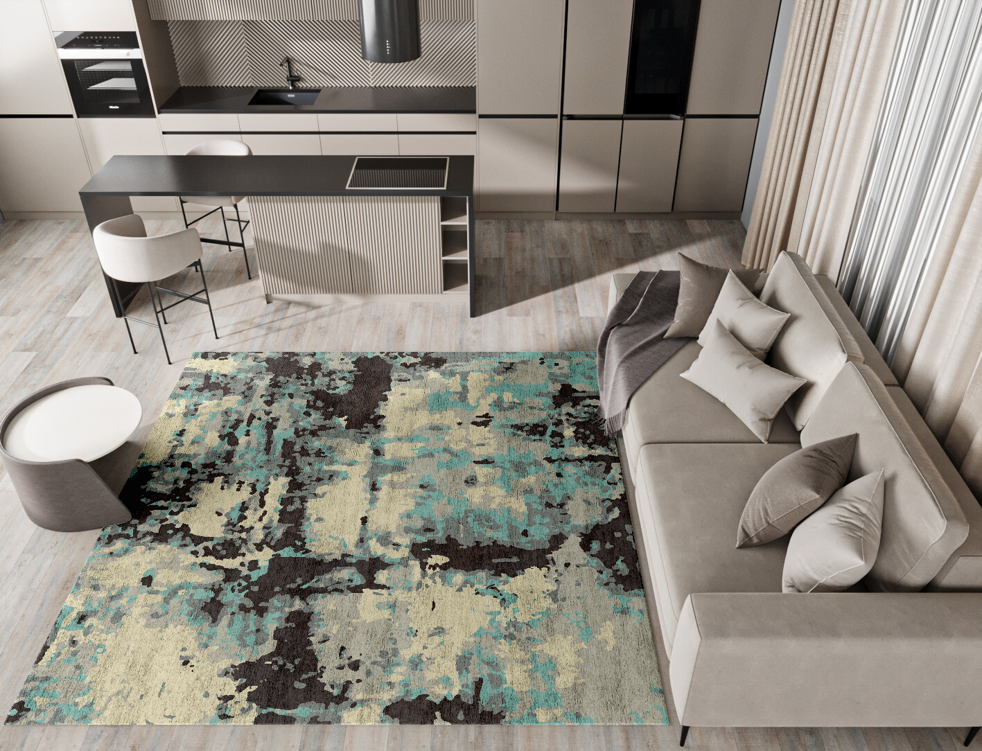 Smokey Reflections Surface Art Square Hand Tufted Bamboo Silk Custom Rug by Rug Artisan