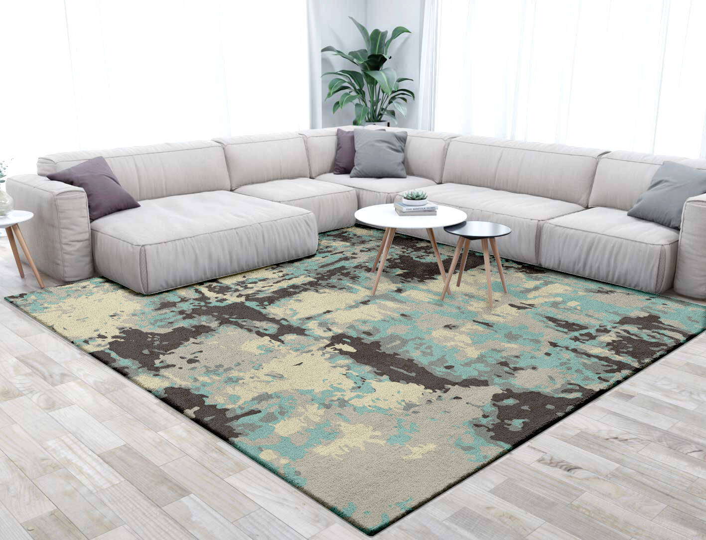 Smokey Reflections Surface Art Square Hand Tufted Pure Wool Custom Rug by Rug Artisan