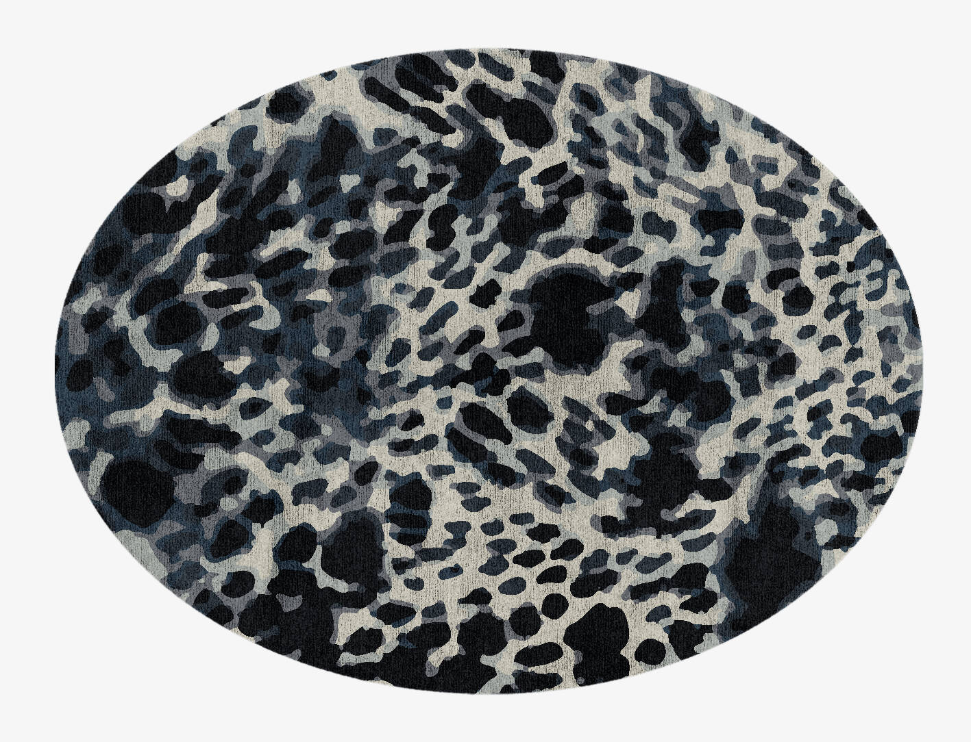 Snow Leopard Animal Prints Oval Hand Knotted Bamboo Silk Custom Rug by Rug Artisan
