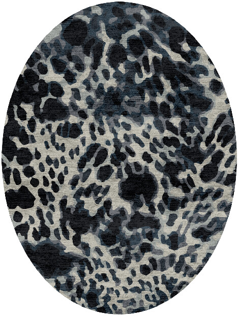 Snow Leopard Animal Prints Oval Hand Knotted Bamboo Silk Custom Rug by Rug Artisan