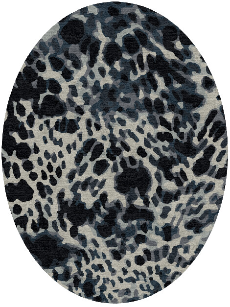 Snow Leopard Animal Prints Oval Hand Knotted Tibetan Wool Custom Rug by Rug Artisan
