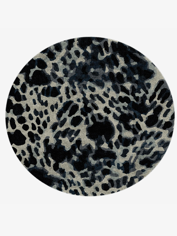 Snow Leopard Animal Prints Round Hand Knotted Bamboo Silk Custom Rug by Rug Artisan