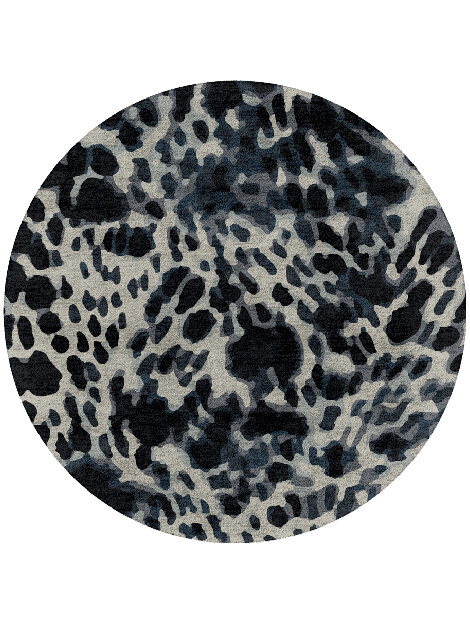 Snow Leopard Animal Prints Round Hand Tufted Bamboo Silk Custom Rug by Rug Artisan