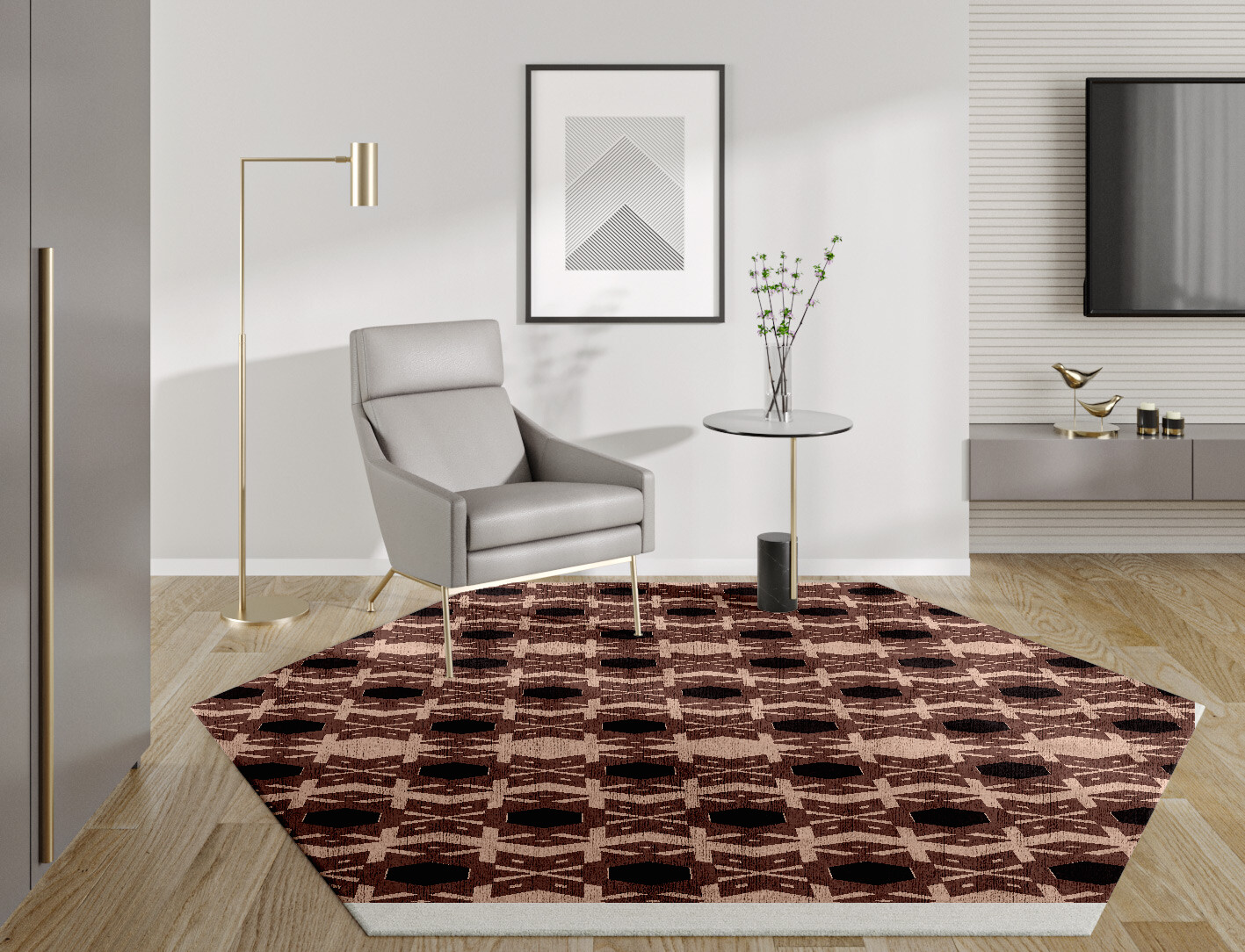 Snowflake Geometric Hexagon Hand Tufted Bamboo Silk Custom Rug by Rug Artisan
