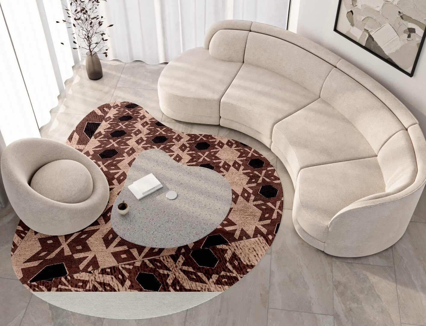 Snowflake Geometric Splash Hand Tufted Bamboo Silk Custom Rug by Rug Artisan