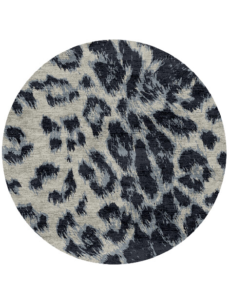 Snowy Fur Animal Prints Round Hand Knotted Bamboo Silk Custom Rug by Rug Artisan