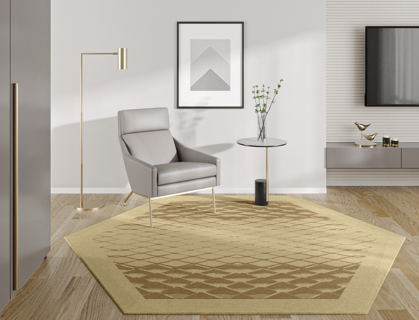 Soga Origami Hexagon Hand Knotted Tibetan Wool Custom Rug by Rug Artisan