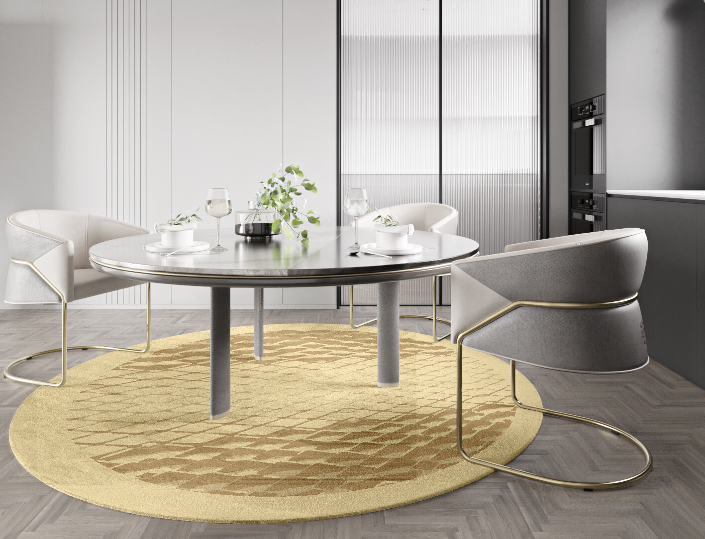 Soga Origami Round Hand Knotted Bamboo Silk Custom Rug by Rug Artisan
